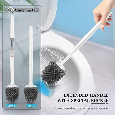 Toilet Bowl Brush Holder Set: 2 Pack Silicone Deep Cleaning Toilet Cleaner Brush for Bathroom - Compact Toilet Scrubber Accessories with Caddy for Bathroom Decorative - White