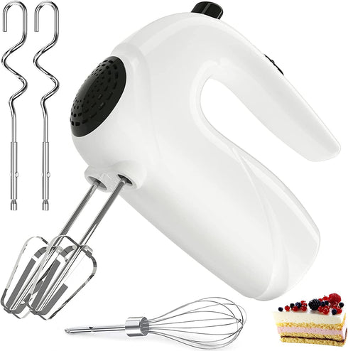 Hand Mixer Electric 120W Handheld Mixer 5 Speeds for Baking Cake Egg Cream Food Beater, Turbo Boost/Self-Control Speed + 5 Speed + Eject Button + 5 Stainless Steel Accessories