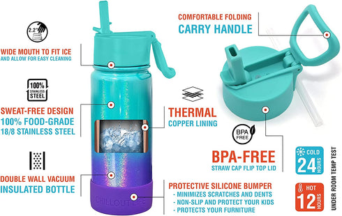 CHILLOUT LIFE 17 oz Insulated Water Bottle with Straw Lid for Kids and Adult + 20 Funny Waterproof Stickers - Perfect for Personalizing Your Kids Metal Water Bottle