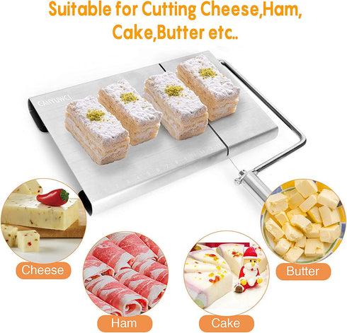 Cheese Slicer Stainless Steel,CANYUWCI Cheese Planer, Grater, Slicer Set with Accurate Size Scale, 5 Replaceable Wires Cheese Cutter, Butter, Half-Hard & Soft Food
