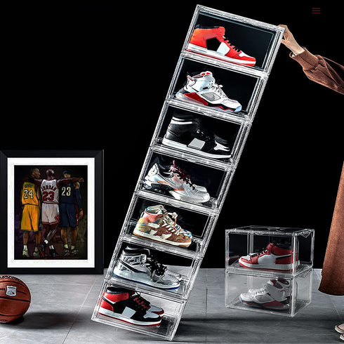 Clear Shoe Box, Stackable Plastic Sneaker Box Container, Magnetic Side Open Shoe Organizer and Shoes Storage Case, Full Transparent to Display Sneakers