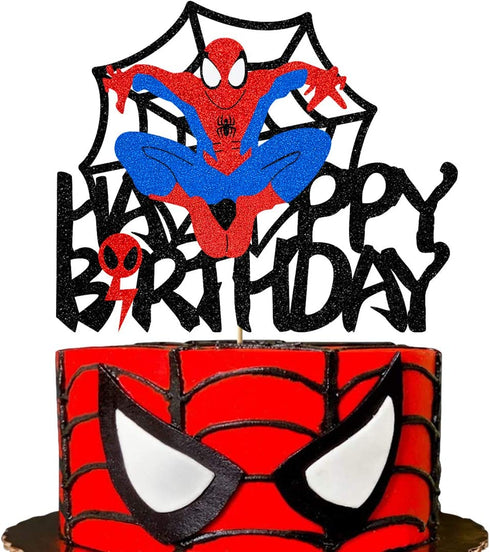 Glorymoment Cake Decor for Spiderman Happy Birthday Cake Topper for Boys Men Birthday Party, Glitter Happy Birthday Cake Topper for Spider-man Superhero Theme Birthday Party Decor (6.7’’ x5.51’’ )