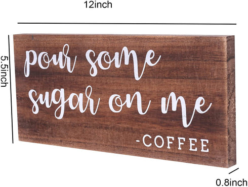 U/D Coffee Bar Decor,Home Accessories Signs,Farmhouse Kitchen Sign Coffee Station, Coffee Lovers Gifts,Coffee Wall Decor, Pour Some Sugar On Me Coffee, 12*5.5*0.8inch