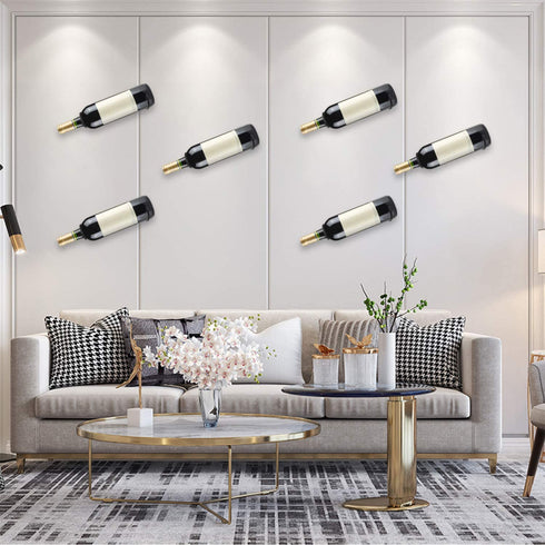 Spiral Wine Wall Holder, 6 Pack Wall Mounted Wine Rack, Metal Wine Bottle Display Holder for Wine Storage Wall Wine Theme Decor, Black (to The Left Style)