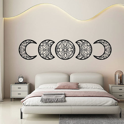 ASMANNA 5 Pieces Moon Decoration Wall Decoration Wooden Moon Phase Wall Hanging Bohemian Style Bedroom Home Wall Decor Bohemian Lunar Aesthetic Art for Bedroom Living Room Dorm Apartment Office(black)