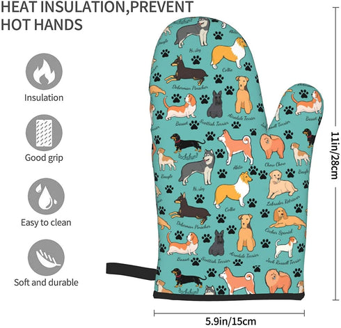 Dog Oven Mitts for Kitchen Oven Mitt Set of 2, Funny Kitchen Gadgets Paw Oven Mitts Cooking Non-Slip Insulated Kitchen Heat and Water Resistant Gloves Reusable Kitchen Items