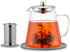 950ml/30oz Glass Teapot Kettle with Removable Stainless Steel Infuser & Matching Silicone Coasters, Stovetop & Microwave Safe Tea Pot for Loose Leaf Tea & Blooming Tea