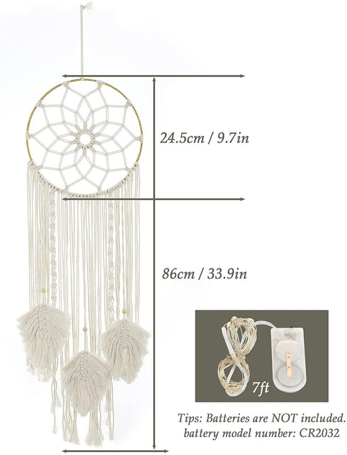 Shinowa Circle Dream Catcher, Cotton Woven Wall Hanging Moon Dream Catcher with Fairy Lights Round Macrame Wall Decoration Bohemian Decor Creative Tassel Home Hangings Boho Ornament Craft, Beige