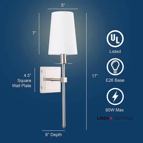 Linea di Liara Torcia Brushed Nickel Wall Sconces with Shade Wallchiere Wall Lamp for Bedroom Hallway and Bathroom Sconce Lighting Fixture, UL Listed