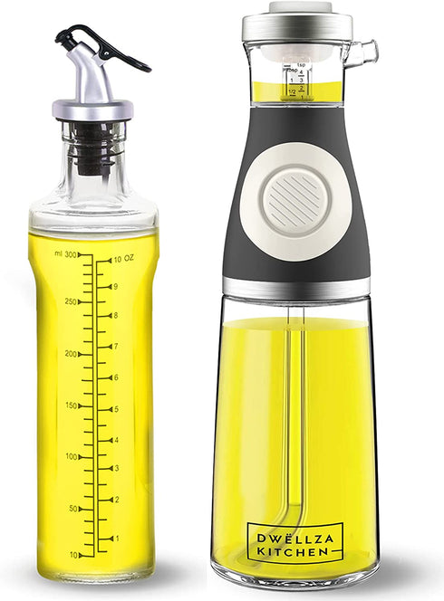 DW‹LLZA KITCHEN Olive Oil Dispenser Bottle for Kitchen and Vinegar Bottle Set - Olive Oil Bottle Dispenser Set - 17oz Measuring Glass Oil Dispenser and a 12oz Oil and Vinegar Dispenser Bottle