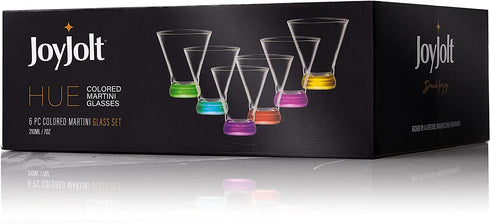 JoyJolt HUE Martini Glasses (7oz) Cocktail Glassware Set of 6, Colored Glass Base. Drinking Glasses, Cocktail Glasses, Stemless Margarita Glasses, Bar Glasses, Shrimp Cocktail Glasses, Juice Glasses