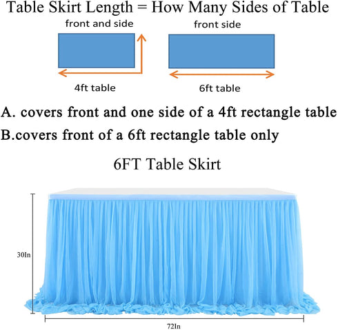 Tulle Blue Table Skirt 6FT Tulle Tablecloth Wrinkle Free Tutu Table Skirts for Birthday Party Baby Shower Wedding Bridal Shower Home Decor