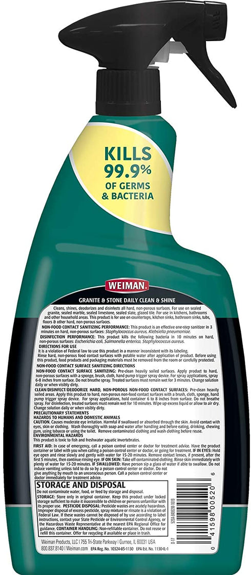 Weiman Disinfectant Granite Daily Clean & Shine 32 Ounce (2 Pack) Safely Clean Disinfect and Shine Granite Marble Soapstone Quartz Quartzite Slate Limestone Corian Laminate Tile Countertop
