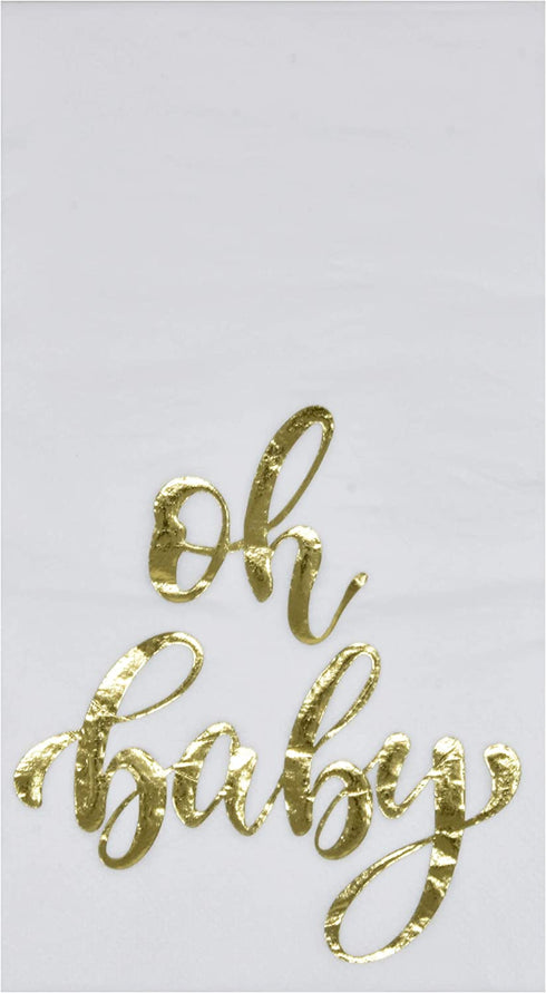 100 Gold Baby Shower Guest Napkins Oh Baby Elegant Dinner Hand Napkin Disposable Paper Pack for Neutral Boy Girl Gender Reveal Party Supplies Powder Room Bathroom Metallic Golden Foil Decorative Towel