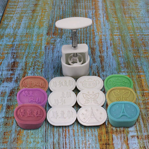 Xdodnev 6pcs Oval Press Cookie Stamp Moon Cake Decor Mould Barrel Mooncake Mold 100g DIY
