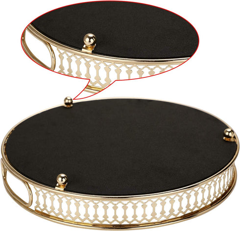 Hipiwe Mirror Vanity Tray - Round Metal Makeup Tray Jewelry Trinket Tray, Cosmetic Perfume Tray for Dresser Bathroom Bedroom Countertop Organizer Tray