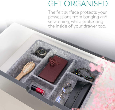 Navaris Felt Drawer Organizer Tray - Tidy Desk Drawers, Office Supplies, Jewelry, Cosmetics, Small Personal Items and Accessories - Storage Insert