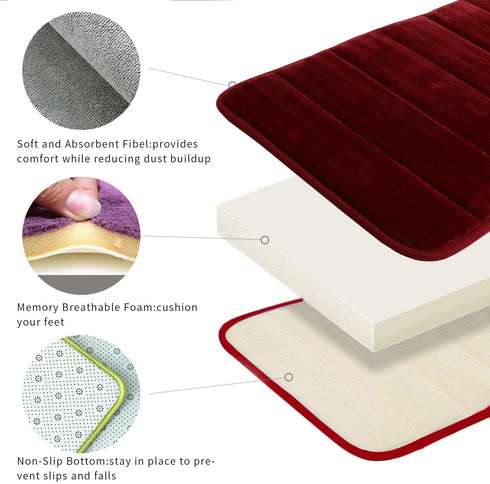Red Memory Foam Bath Mat Rugs Non Slip Absorbent Bathroom Rug Carpet Super Water Absorption Bathroom Carpet Machine Washable Quick Dry Non-Slip Thick Bath Mat 17" X 24" Wine Red