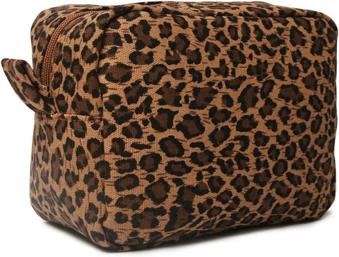Leopard Cosmetic Bags Large Brown Cheetah Canvas Make Up Bag Purse Lightweight Versatile Travel Toiletry Purse Accessories Organizer Gifts for Women Men