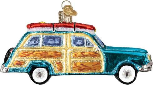 Old World Christmas Beach Gifts Glass Blown Ornaments for Christmas Tree Surfs Up Wagon