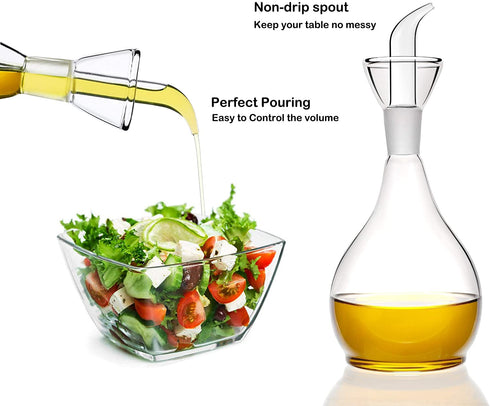 HAIZEEN 13ounce/ 380 ml Clear Glass Olive Oil Dispenser Bottle - Oil & Vinegar Cruet with Pourers and NO Funnel Needed - Olive Oil Carafe Decanter for Kitchen and BBQ