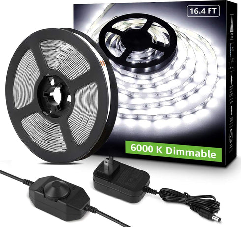 Lepro LED Strip Light White, 16.4ft Dimmable Vanity Lights, 6000K Super Bright LED Tape Lights, 300 LEDs 2835, Strong 3M Adhesive, Suitable for Home, Kitchen, Under Cabinet, Bedroom, Daylight White