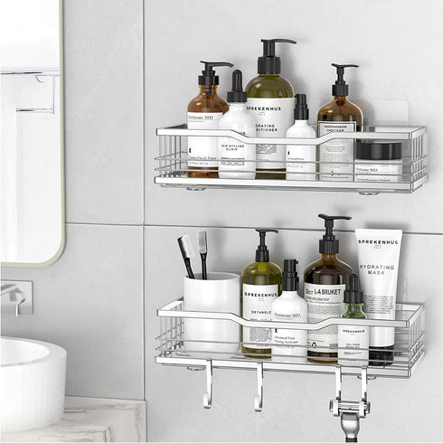 HBlife Shower Caddy No Drilling Shower Organizer with 8 Hooks, 2 Pack Shower Shelves SUS304 Rustproof Bathroom Organizer