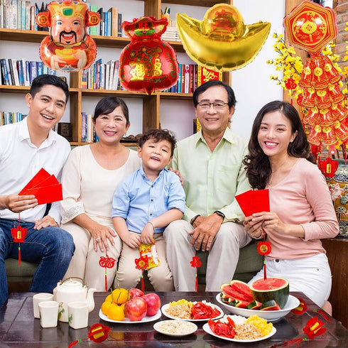 Chinese New Year Balloons 2022 Party Decorations - Year of Tiger God of Wealth Ingots Firecrackers Foil Balloons for 2022 Happy Chinese New Year Decoration Supplies