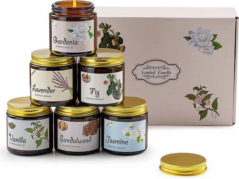 Scented Candles, Soy Wax Candles Gift Set, Jar Candles for Women, Premium Long Lasting Aromatherapy Candles for Home Birthday Holiday Party, 6 Pack