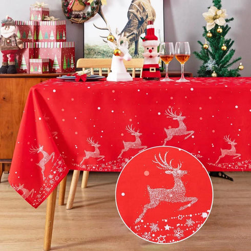 TOMORO Rectangle Christmas Tablecloth - Xmas Themed Reindeer & Snowflake Print Tablecloth Table Cover for Holiday Dinner Party Kitchen Decoration, 60 x 102 inch