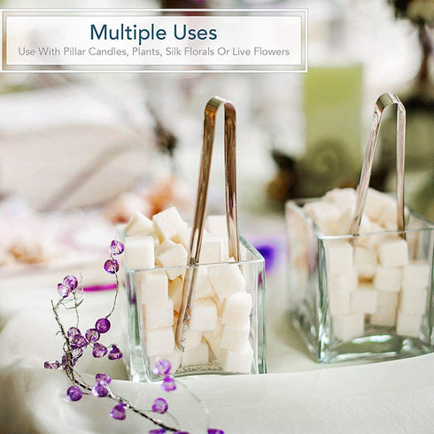 Square Glass Vase Clear Flower Decorative Centerpiece for Home or Wedding, Candle Holder, 5" x 5", Set of 2