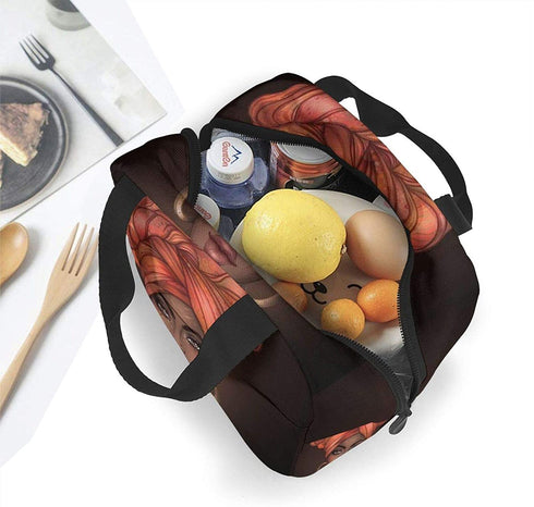 African American Woman Lunch Bag for Women Insulated Lunch Box with Front Pocket for Work Reusable Cooler Tote Bag for Office School Picnic Hiking Beach