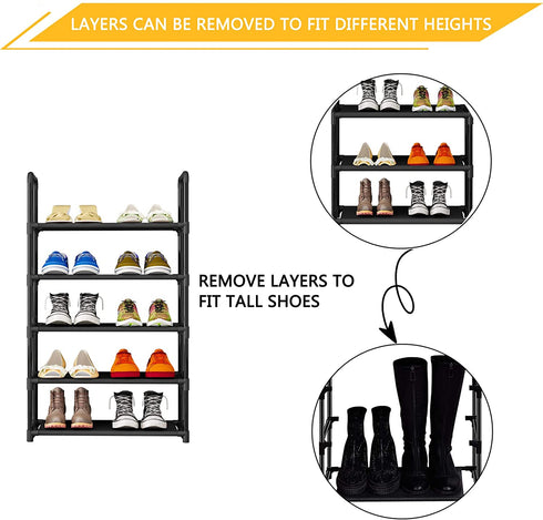 LINZINAR Shoe Rack Organizer 5 Tier Space Saving Shoe Shelf Storage Sturdy Metal Shoe Stand for Closet Entryway Bedroom (5 Tier, Black)