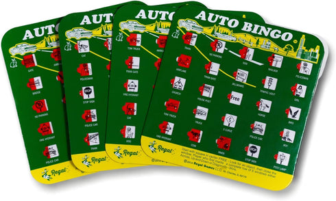 Green Auto Backseat Bingo Pack of 4 Bingo Cards Great For Family Vactions Car Rides and Road Trips