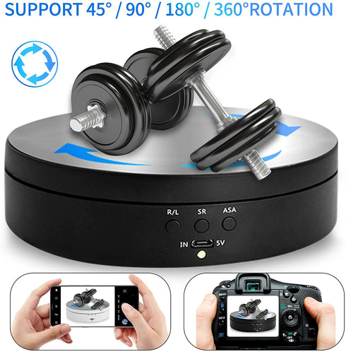 Foleto Turntable Display Stand,360 Degree Motorized Rotating Display Stand for Photography Products and Shows, Max Load 6.6Lb Video Shooting Props (Black 5.4?)