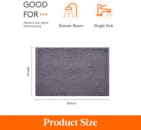 Lifewit Extra Soft Bathroom Rug Mat, Absorbent Shaggy Chenille Bath Rug, Non Slip Plush Rugs for Bathroom,Tub and Shower, Grey, 20 —30 inch