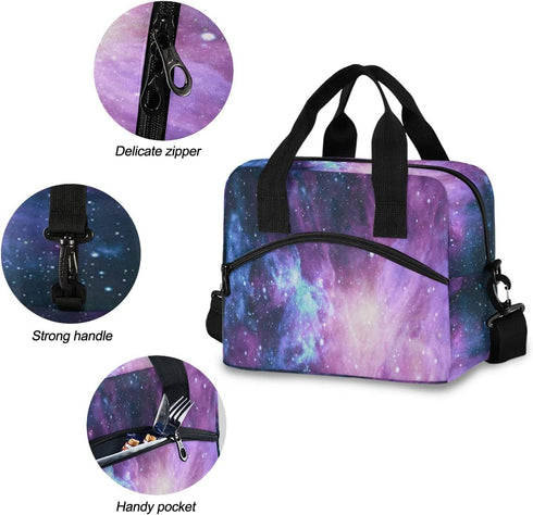Green Purple Galaxy Space Lunch Bags for Women Nebula Star Lunch Tote Bag Lunch Box Water-resistant Thermal Cooler Bag Lunch Organizer for Working Picnic Beach Sporting