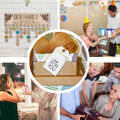 Wellinc Gifts for Mom Dad from Daughter Son - Wooden Family Birthday Tracker Calendar Board, OUR FAMILY Sayings Patter, Important Dates Reminder Plaque Wall Hanging for Birthday/Christmas Gift