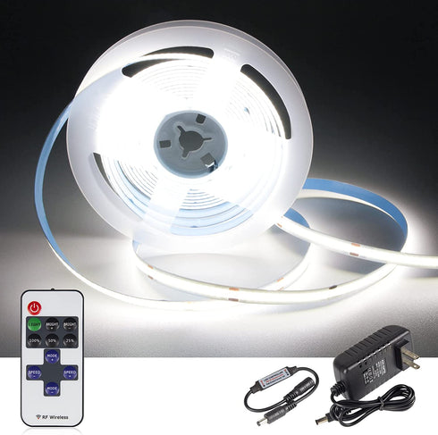 Led Lights for Bedroom,Pure White,CT CAPETRONIX 9.84FT Dimmable COB LED Tape Lights Kit with RF Remote and DC24V Power Supply, Flexible High Density LED Strip for Parties,Homes,DIY, Decoration