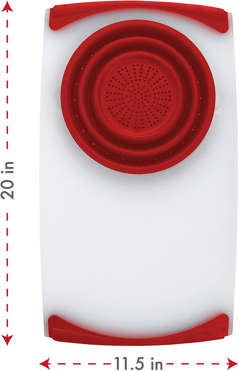 Dexas Over the Sink Strainer Board, 11.5 x 20", Natural/Red