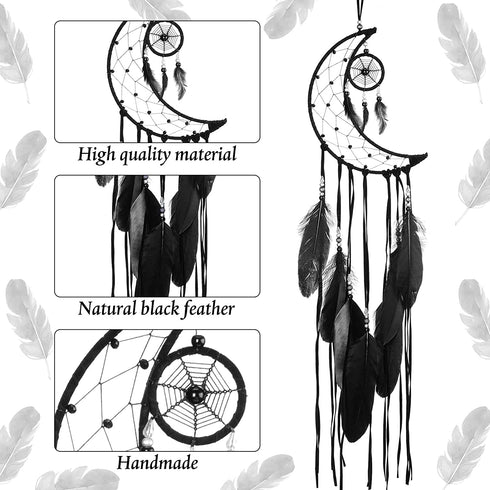 3 Pieces Dream Catcher Moon Sun Star Design Handmade Traditional Design for Wall Hanging Home Decoration (Black)
