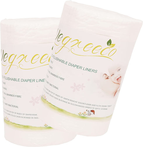 wegreeco 100% Bamboo Unscented Diaper Liners - Fragance Free and Chlorine Free - 100 Sheets Per Roll ( 2 Roll, Bamboo)