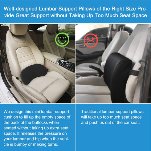 Lumbar Support Pillow for Car Seat Multi-Use Memory Foam Lower Back Cushion with Ergonomic Streamline, Upgraded for Waist & Hip Pain Relief, Perfect for Office Chair,Car Driver, Recliner,Black