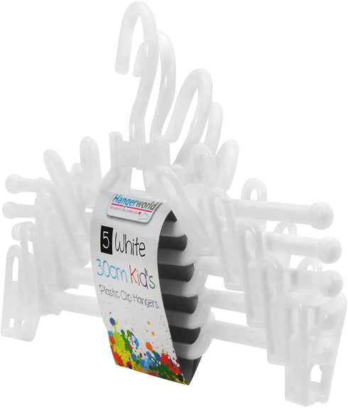 HANGERWORLD 11.8inch Kids Toddler Baby Pant and Skirt Hangers with Clips Swivel Hook (10 Pack, White)