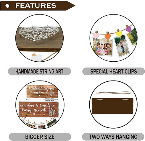 Buecasa Grandma and Grandpa's Brag Board - Gifts for Grandparents from Granddaughter and Grandson - Grandkids Clips Picture Holder 15.8x6.0 Inches
