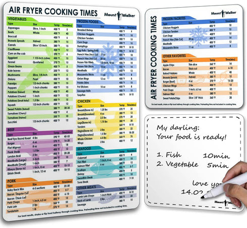 Air Fryer Magnetic Cheat Sheet Set (1 Set of 3 Pcs) - Air Fryer Accessories, Baking Supplies Kitchen Set, Air Fryer Cookbook Recipe Cards with Dry Erase Fridge Whiteboard Magnetic, White