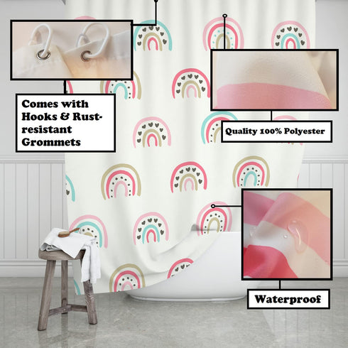 ScarJamFam Rainbow Shower Curtain 72" x 72"/ Easy to Clean Boho Shower Curtain/ Washable Kids Shower Curtain Rainbow Decor/ Cute Shower Curtains Boho