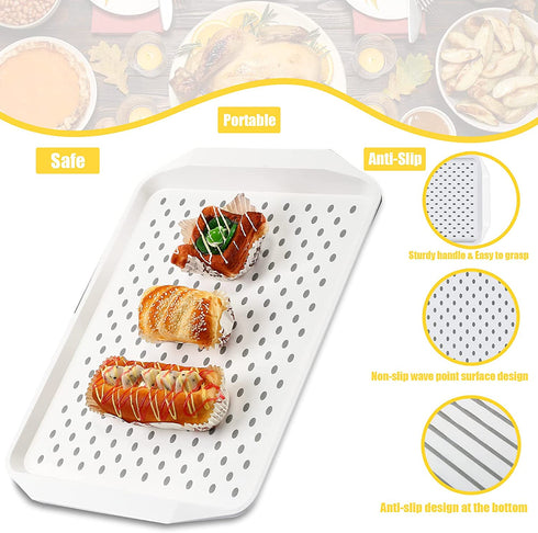 2Pcs Rectangle Anti-Slip Food Serving Tray with Handles, Non Skid Multipurpose Tray for Breakfast Food Drink Trays (17.7 and 14 Inch)