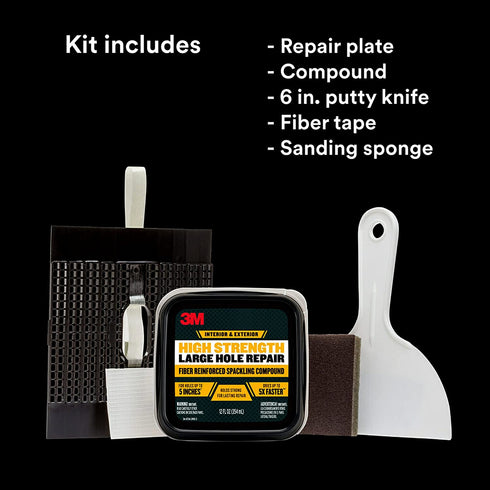 3M High Strength Large Hole Repair Kit with 12 fl. oz Compound, Self-Adhesive Back Plate, Putty Knife and Sanding Pad