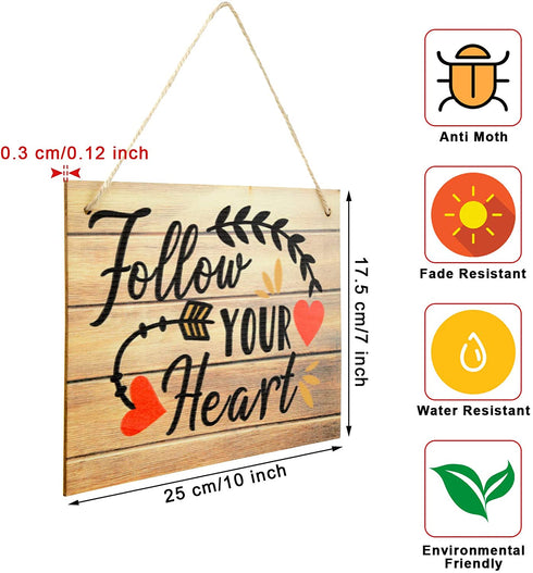 Jetec 2 Pieces Wood Hanging Sign Follow Your Heart Love Each Moment Wall Hanging Wooden Decoration Sign Love Plaque for Valentine's Day Wedding Living Room Dining Room Bedroom, 10 x 7 inch